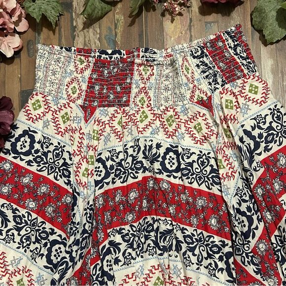 Boho Mixed Prints Asymmetrical Hem Midi Skirt L - Picture 2 of 7